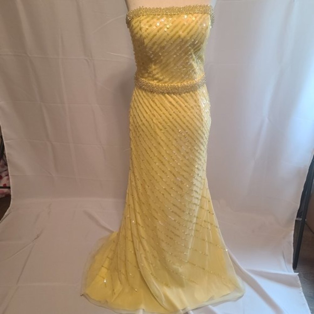 Sean Collection Fully Beaded Sequence Yellow Dres… - image 1